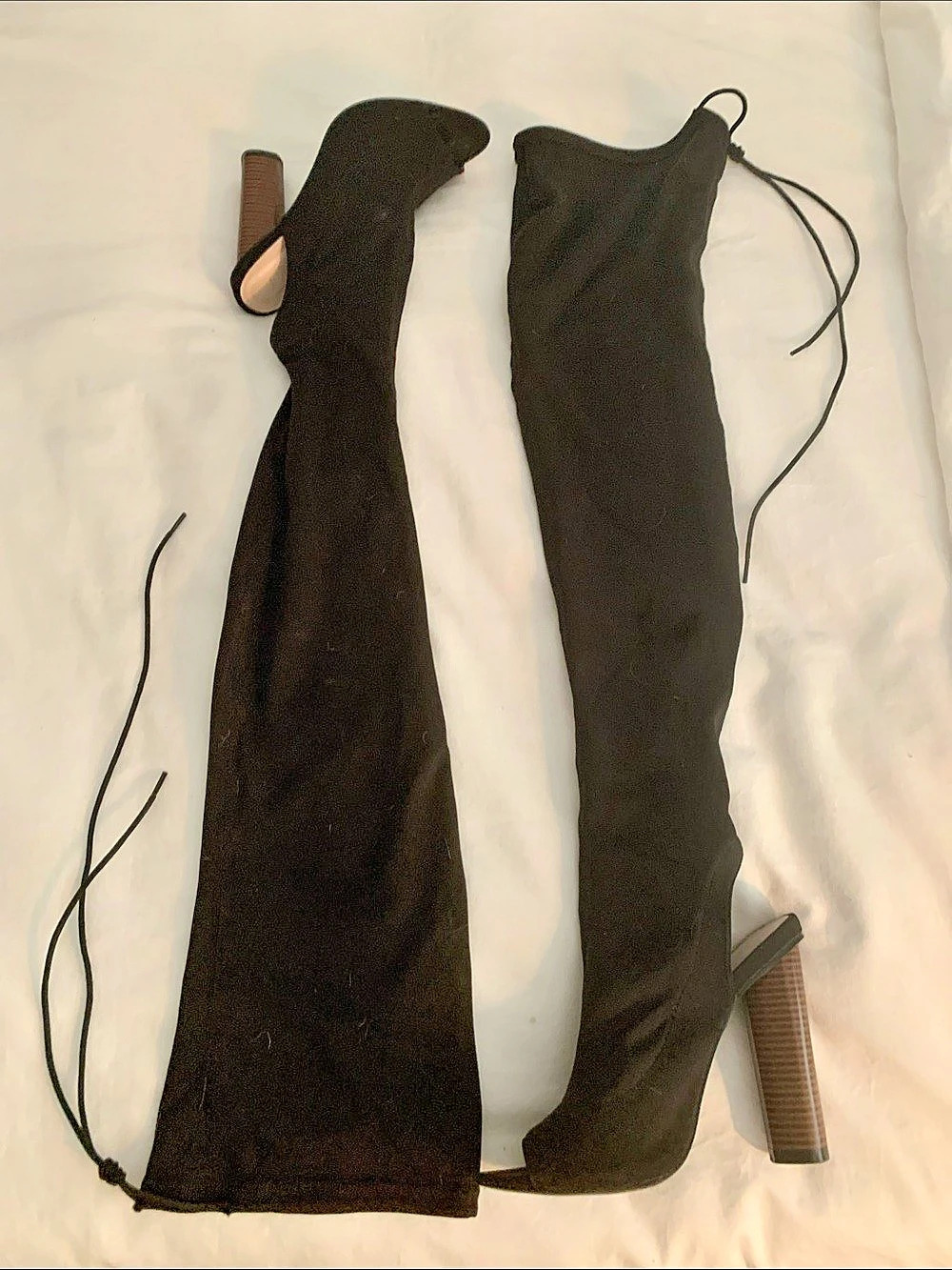 Public Desire Black & Brown Over the Knee Tie Boots.